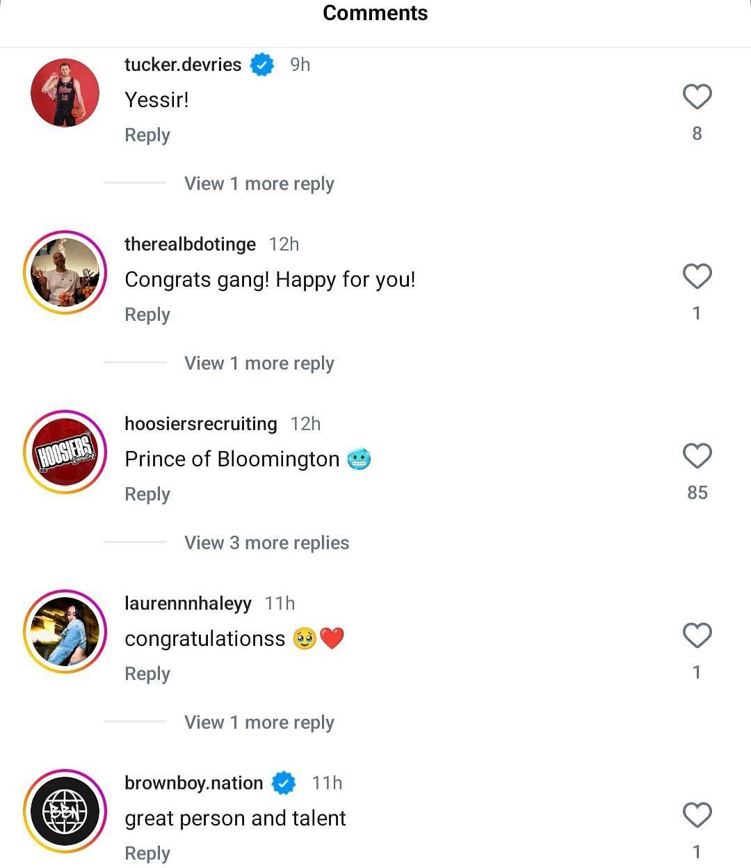 Fan comments on IG
